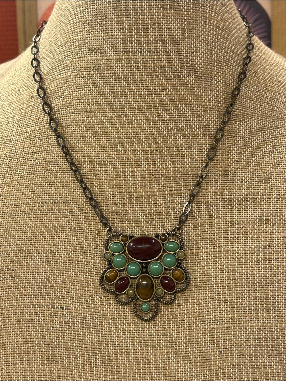 XC Xiomara Castro Bohemian Multi-Stone Pendant Necklace - Turquoise, Red & Amber